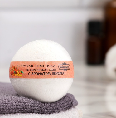 Бомбочка для ванны из персидской соли "Добропаровъ" с ароматом персика, 140гр 3558490 в интернет гипермаркете «Планета Лета». Фото