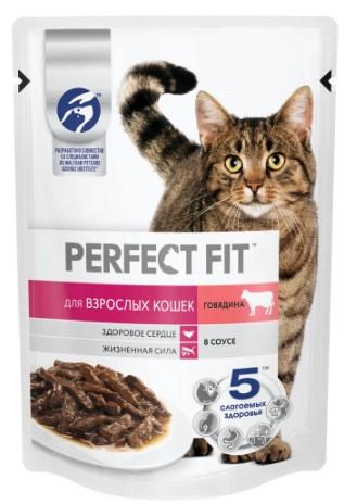 Корм влажный  для кошек Perfect Fit Adult, с говядиной кусочки в соусе, 75г x 28 в интернет гипермаркете «Планета Лета». Фото