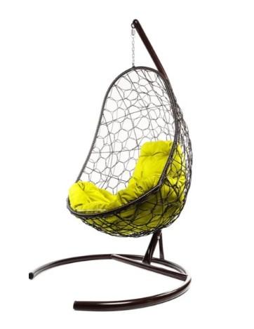 Кресло подвесное ОВАЛ с ротангом коричневое, жёлтая подушка в интернет гипермаркете «Планета Лета». Фото