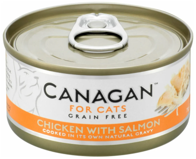 Корм CANAGAN Полнорац. конс.корм д/кошек ЦЫПЛЕНОК с ЛОСОСЕМ 75гр*12шт (уп- 8 блоков)  WS75 в интернет гипермаркете «Планета Лета». Фото