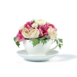 Композиция "Five o’clock" бело-розовые Анемоны и Ранункулусы в чашечке с блюдцем в-15, д-18 см 1/8 1 в интернет гипермаркете «Планета Лета». Фото