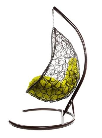 Кресло подвесное ОВАЛ с ротангом коричневое, жёлтая подушка в интернет гипермаркете «Планета Лета». Фото