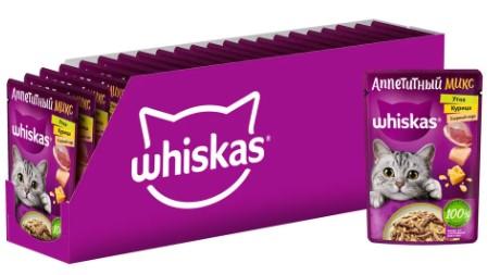 Корм влажный для кошек Whiskas Аппетитный микс, с курицей и уткой, кусочки в сырном соусе, 75 г x 28 в интернет гипермаркете «Планета Лета». Фото