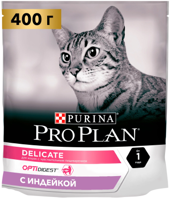 Корм PRO PLAN DELICATE Cat д/кош чув пищ индейка 400г Уценка!!! в интернет гипермаркете «Планета Лета». Фото