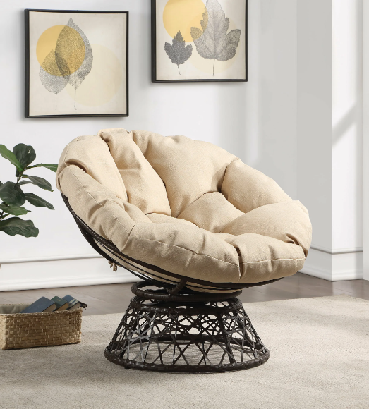 Кресло ПАПАСАН с ротангом коричневое, бежевая подушка в интернет гипермаркете «Планета Лета». Фото