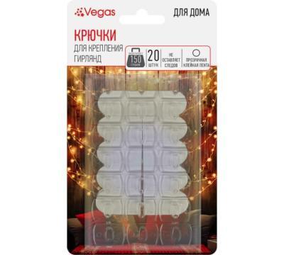Крючки для крепления гирлянд VEGAS 20шт блистер размер 1,3смх1,8см прозрачные самоклеящиеся /144/24 в интернет гипермаркете «Планета Лета». Фото
