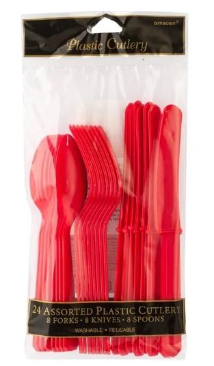 Набор Столовые приборы пласт красные 24шт 1502-1079 в интернет гипермаркете «Планета Лета». Фото