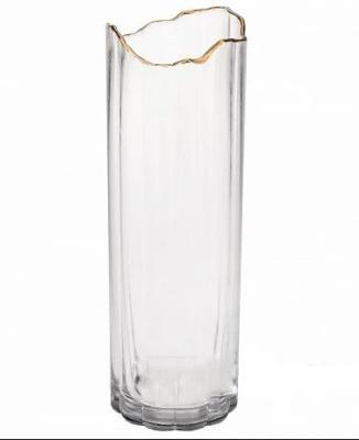Ваза (стекло) с золотым краем D10xH30 см в интернет гипермаркете «Планета Лета». Фото