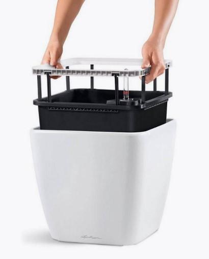 Кашпо   Lechuza Quadro LS Complete (white high gloss), 28x28xH26см в интернет гипермаркете «Планета Лета». Фото