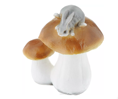 Фигура Гриб белый двойной с зайчиком Н-18см,L-14см,В-11см ФлораПласт в интернет гипермаркете «Планета Лета». Фото Фигура Гриб белый двойной с зайчиком Н-18см,L-14см,В-11см в интернет гипермаркете «Планета Лета». Фото