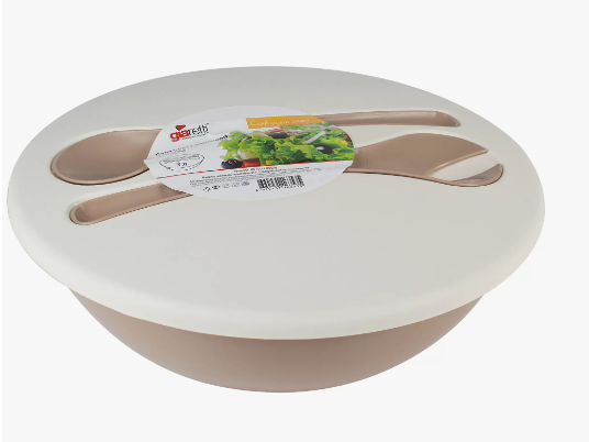 Салатник Dolche 3 л с крышкой и приборами какао GR1878КФ в интернет гипермаркете «Планета Лета». Фото